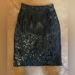 Super beautiful vintage 70s black sequin pencil skirt with back slit size 26
